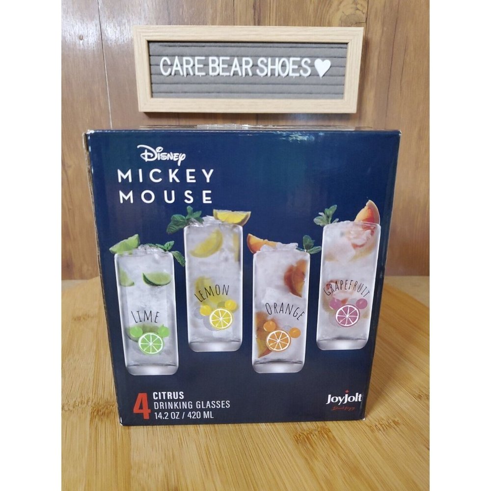 JoyJolt Disney Mickey Mouse Citrus Tall Drinking Glass 14.2 oz Set of 4